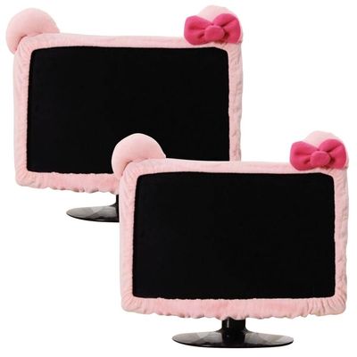 2 Pcs Kawaii Elastic Monitor Dust Cover - Pink, Cat Ear Furry, for PC, TV, Laptop (27 - 34 Inch)