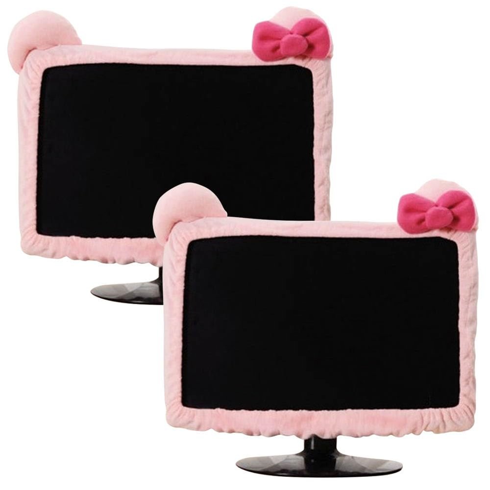 2 Pcs Kawaii Elastic Monitor Dust Cover - Pink, Cat Ear Furry, for PC, TV, Laptop (27 - 34 Inch)