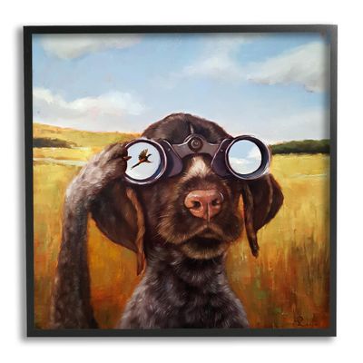 Stupell Industries Dog Watching Bird Binoculars Black Framed Giclee Art Design by Lucia Heffernan