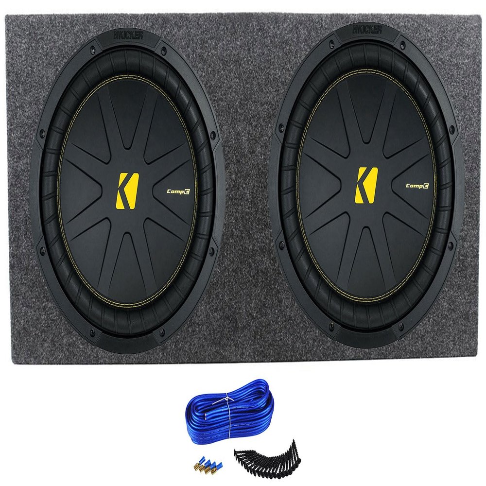 (2) Kicker 50CWCD124 CompC 12" DVC Subwoofers Bundle with Rockville Sealed Sub Box Enclosure CWCD124 (4 Items)