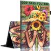 Case for Amazon Fire HD 10 Tablet (9th/7th/5th Generation,2019/2017/2015 Release)Slim Fit Foldable Standing Cover Case with Auto Sleep/WakeSunflower Girl Inspirational Quote Wooden Plank view 1