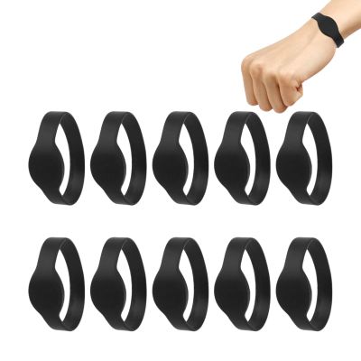 Cyrank 10PCS RFID Wristband, 125khz RFID Bracelet Ip68 Waterproof Silicone Bracelet Access Control Wristband for Hotel Swimming Pool Sauna Room Gym(Black)