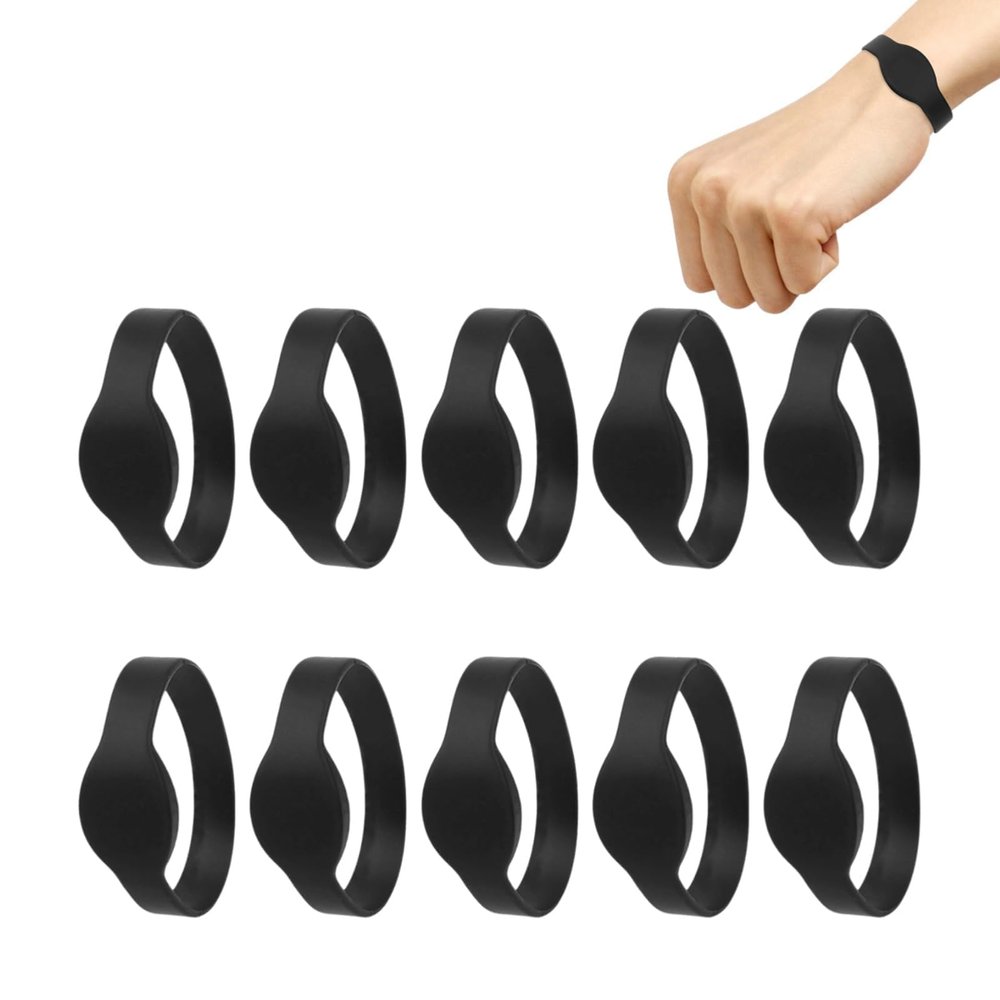 Cyrank 10PCS RFID Wristband, 125khz RFID Bracelet Ip68 Waterproof Silicone Bracelet Access Control Wristband for Hotel Swimming Pool Sauna Room Gym(Black)