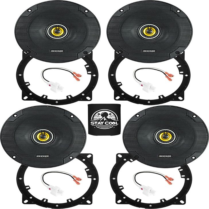 KICKER Speakers 6.5 inch for Hyundai Sonata 2018-2019 Upgrade Kit - 4 Pack of CS Series with Adapters and Harness, Coaxial 6 1/2 Car Audio Front and Rear Door Speaker CSC65, 46CSC654