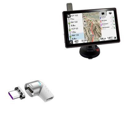 BoxWave Adapter Compatible with Garmin Tread XL Baja Chase - MagnetoSnap PD Angle Adapter, Magnetic Charging Connector Device Saver - Metallic Silver