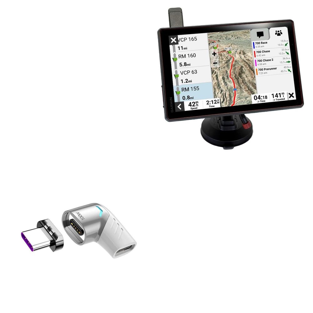 BoxWave Adapter Compatible with Garmin Tread XL Baja Chase - MagnetoSnap PD Angle Adapter, Magnetic Charging Connector Device Saver - Metallic Silver
