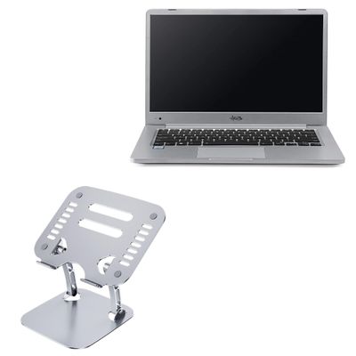BoxWave Stand and Mount Compatible with AGB Orion ZQ-1608 - Executive VersaView Laptop Stand, Ergonomic Adjustable Viewing Angle Metallic Riser - Metallic Silver