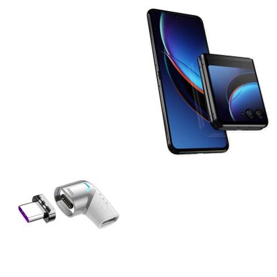 BoxWave Adapter Compatible with Motorola Razr 40 - MagnetoSnap PD Angle Adapter, Magnetic Charging Connector Device Saver - Metallic Silver