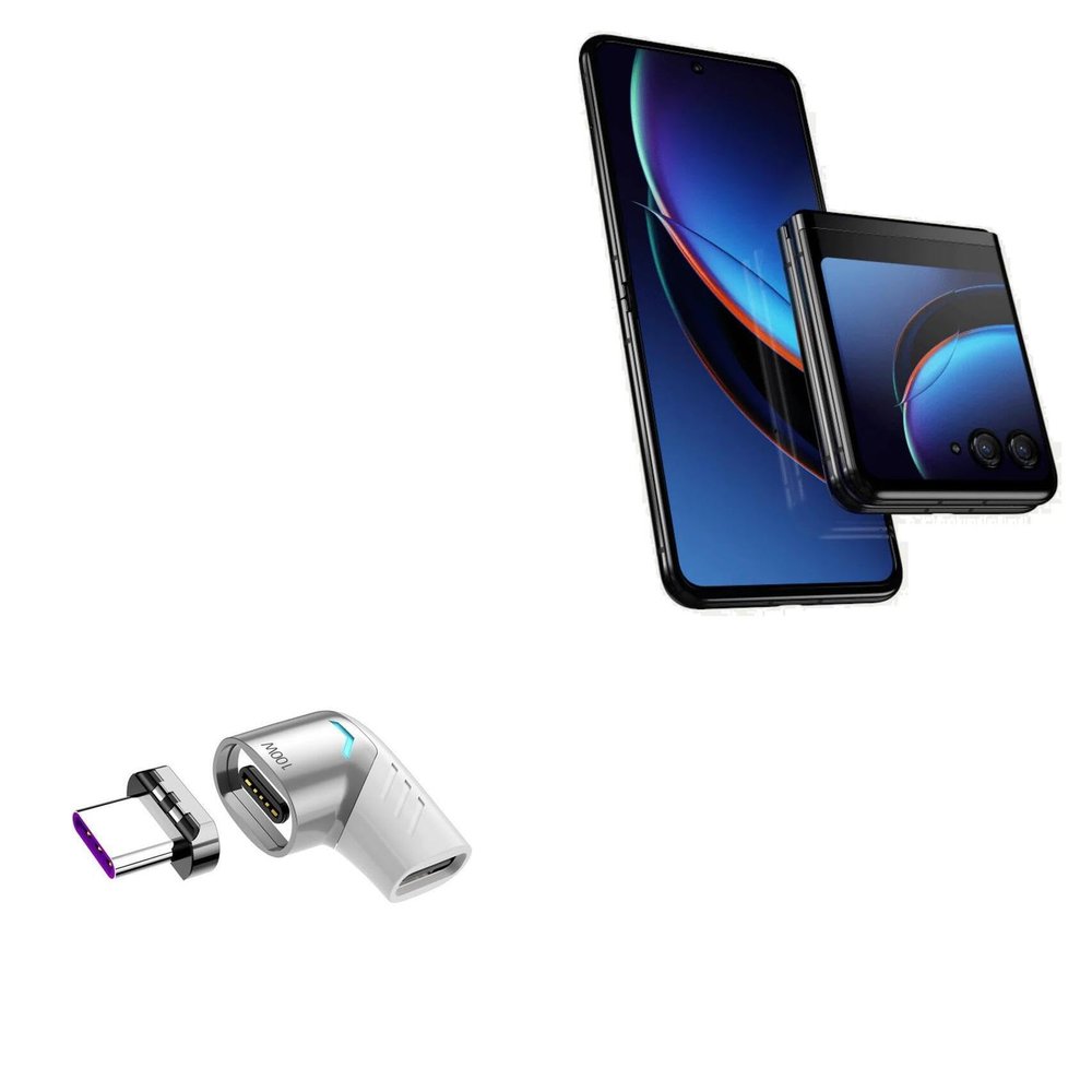 BoxWave Adapter Compatible with Motorola Razr 40 - MagnetoSnap PD Angle Adapter, Magnetic Charging Connector Device Saver - Metallic Silver