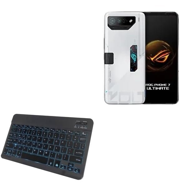 BoxWave Keyboard Compatible with ASUS ROG Phone 7 - SlimKeys Bluetooth Keyboard - with Backlight, Portable Slim LED 7 Colors - Jet Black