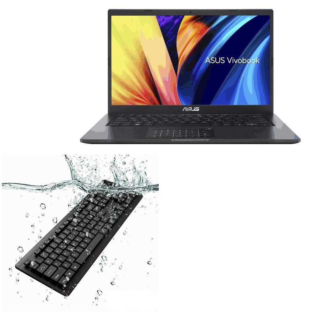 BoxWave Keyboard Compatible with ASUS Vivobook 14 (X1400EA) - AquaProof USB Keyboard, Washable Waterproof Water Resistant - Jet Black