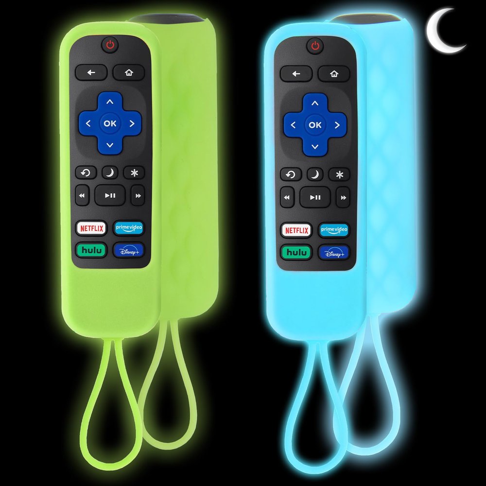 2 Pack TCL Roku Remote Cover Silicone Protective Case for Roku TV Express/Premiere/Streaming Stick/Ultra RC280 Anti Slip Remote Sleeve Glow in The Dark (Glow Green +Glow Blue)