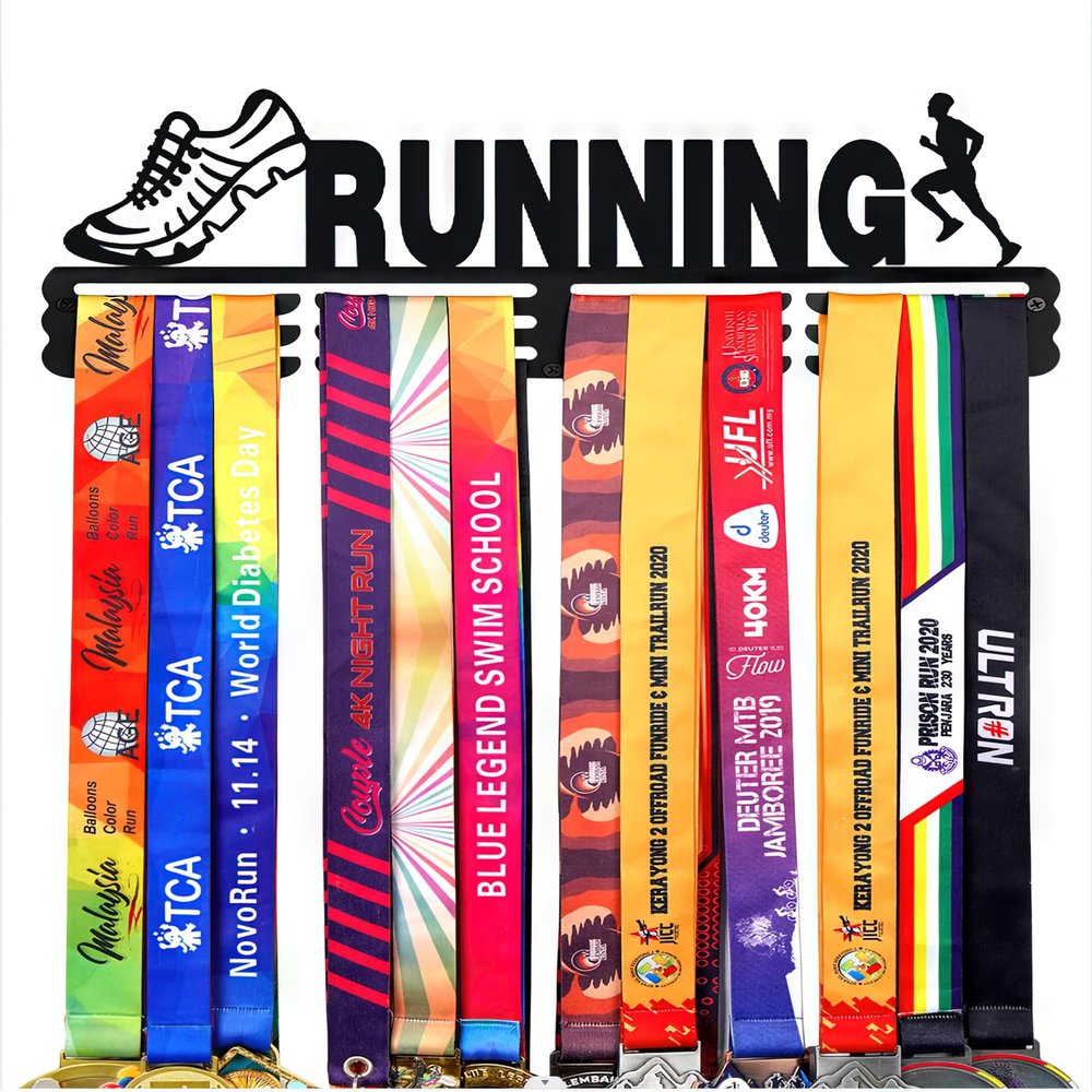 Goutoports Medal Holder Display Hanger Rack Frame for Sport Race Runner-Running Medal Hanger Display-Sturdy Black Steel Metal Over 60 Medals Easy to Install-HOL40P