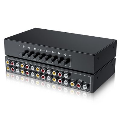 BolAAzuL RCA Switch 8 in 1 Out Composite Video L/R Audio Selector Box 8X1, 8-Way RCA Switcher - 8 Port AV Selector Switch - Plug & Play for Wii PS2 Xbox DVD STB HDTV