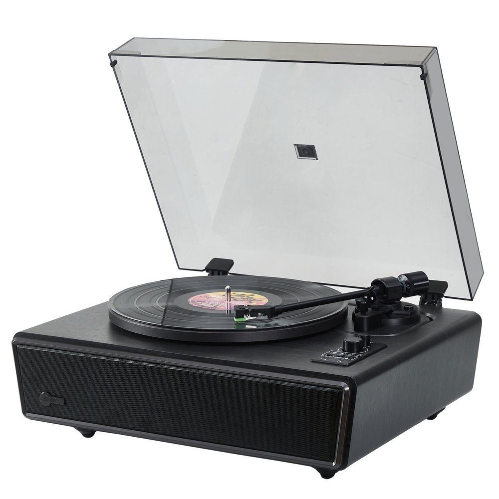 Arkrocket Huygens High Fidelity Bluetooth Record Player with Built-in Speakers Belt Drive Vinyl Turntable with Moving Magnet Cartridge, Bluetooth Input Output and Aux-in (Huygens Black)