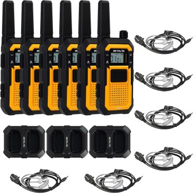 Retevis RB48 Heavy Duty Two Way Radio(6 Pack) with Covert Acoustic Earpiece(6 Pack), Waterproof Walkie Talkie, Shock-Resistant,2000mAh, Vibration, Emergency Alarm, 2 Way Radio for Job Site