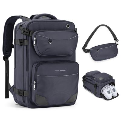 Maelstrom Travel Backpack for Men Women, 35L Carry on Backpack for Traveling on Airplane,with Belt Bag&Shoe Compartment,Waterproof Laptop Backpack fit 17Laptop-Mystery Grey