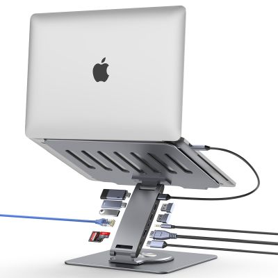 Laptop Docking Station for MacBook Pro/Air/Dell/HP/Surface HC 11-in-1 USB C Hub 360Rotatable Laptop Stand with USB Hub 4K HDMI USB 3.0 PD100W 3.5mm Audio Jack RJ 45 TF/SD Reader Universal Laptop Dock