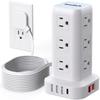 Surge Protector Power Strip Tower with Flat Plug, 10FT Ultra Thin Extension Cord with Multiple Outlets (1 USB-C), 1020J ProtectionDesk Charging Station for Office, Dorm Room Essentials view 1