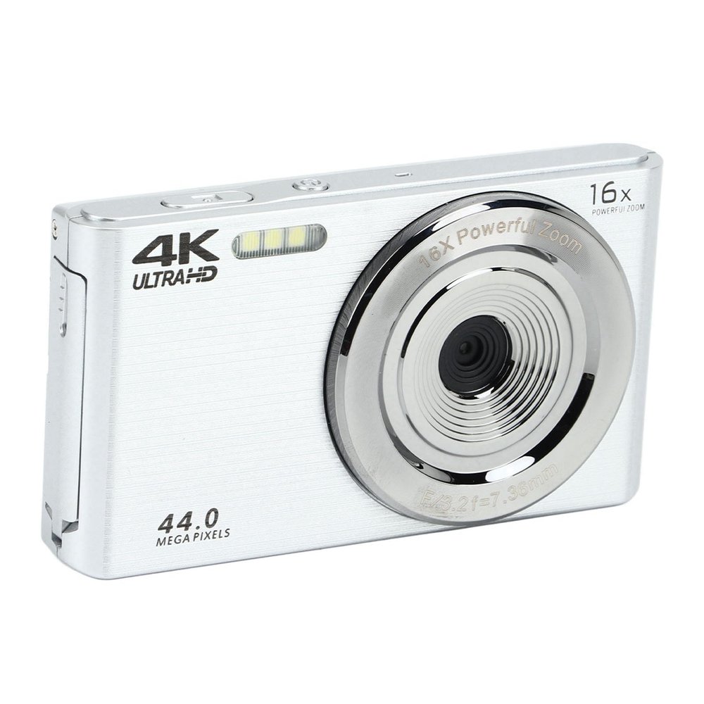 16X Digital Zoom Camera 2.8in Screen 4K 44MP Shock Proof Plastic Housing Camera High Resolution Built in Fill Light 1200mAh for Photography (Silver)