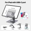 Adjustable Tablet Stand with USBC Hub 7-in-1, Aluminum Tablet Holder with Docking Station, 360 Swivel Base, 4K HDMI, 100W PD Charging, USB 3.0, SD/TF Reader, 3.5mm Audio, for iPad with USB-C Port view 2