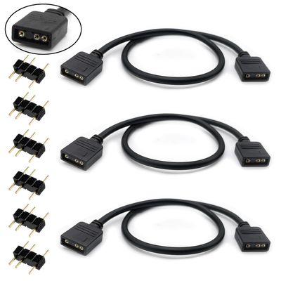 Jstincal (3-Pack) ARGB Extension Cable, 5V 3-Pin Addressable RGB Cable, 1-to-1 Female to Female for Extending Computer PC Fans/LED Lights, 30cm / 11.8in