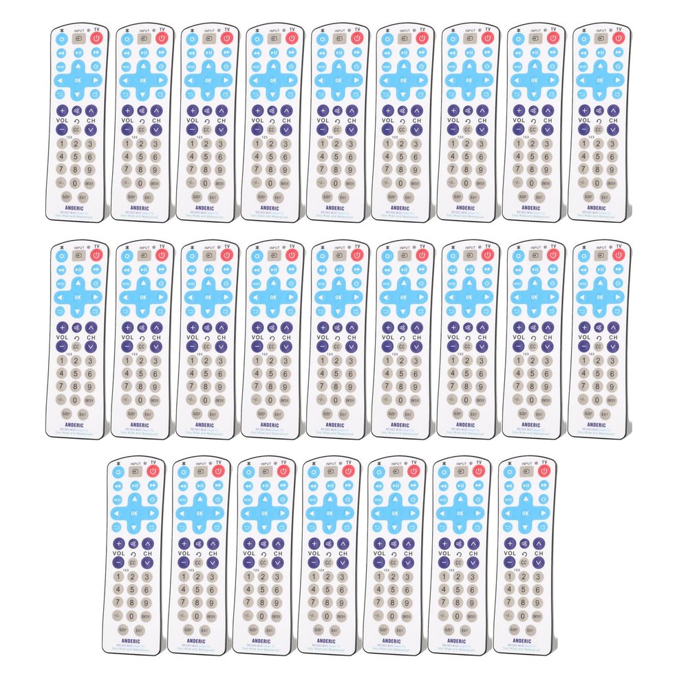 [25 Pack] Anderic EzWipe Smart TV 1-Device Universal Remote Control with Easy Wipe Membrane Surface with Home Key and Directional Pad - Works All TV Brands - Hospitality - RR1003