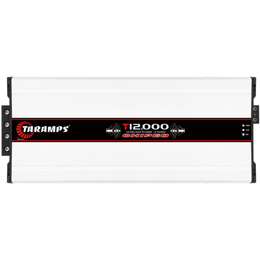 Taramps T 12.000 Chipeo Amplifier 2 Ohms 12000 Watts RMS 1 Channel Car Audio Peak Power 13300W RMS Monoblock Amp, Compatible with Monitor Level Remote