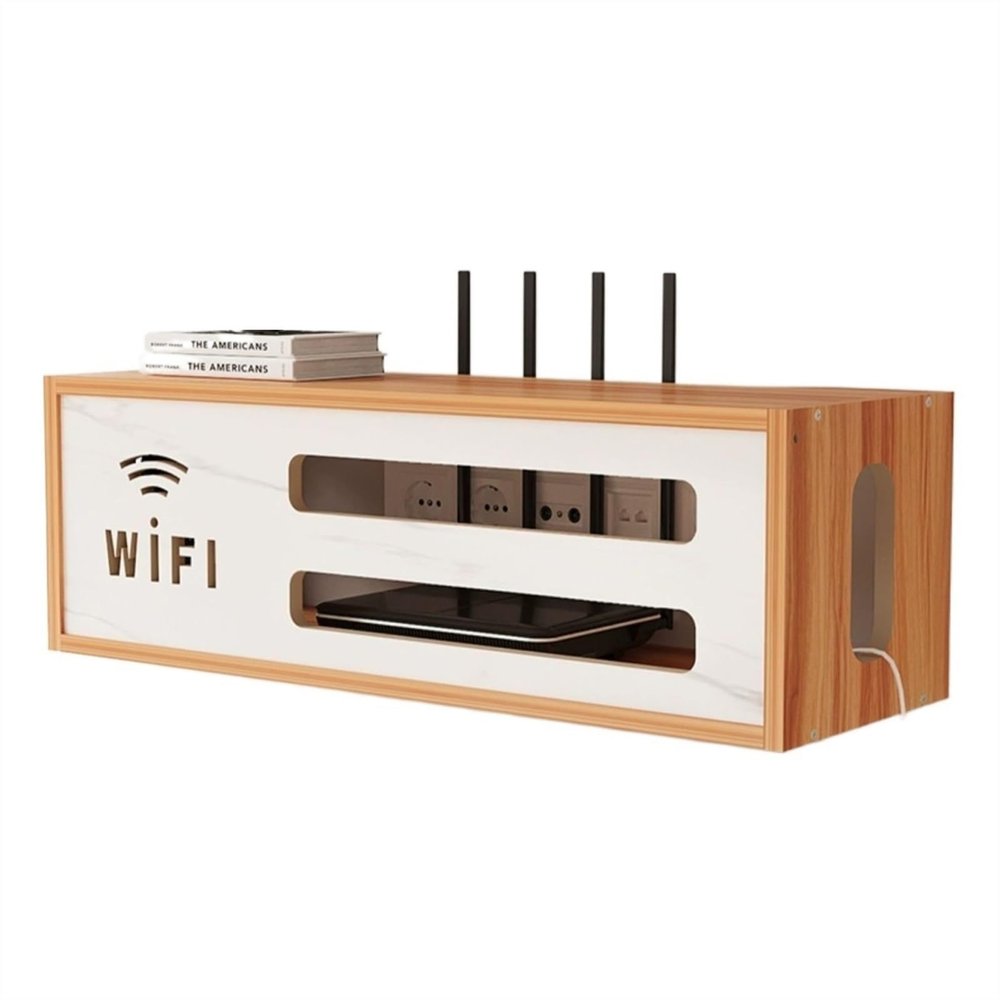 Cable Management Box Router Placement Rack Storage Box Wall Free Punching TV Set-top Box Shelf Shelf Hanging Wall WiFi Bracket Wire Storage Box (Color : Brass)