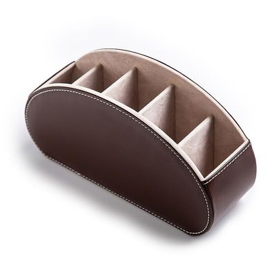CLoxks Cable Management Box 5 Grid Pu Leather Organizer Remote Control Phone and Tv Holder Desk Storage Box Cosmetics Brush Storage Holder Wire Storage Box (Color : Brown)