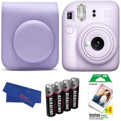 Fujifilm INSTAX MINI 12 Instant Film Camera (Lilac Purple) Bundle, Includes: INSTAX Mini Film (20 Exposures), INSTAX Mini 12 Case and More (5 Items)