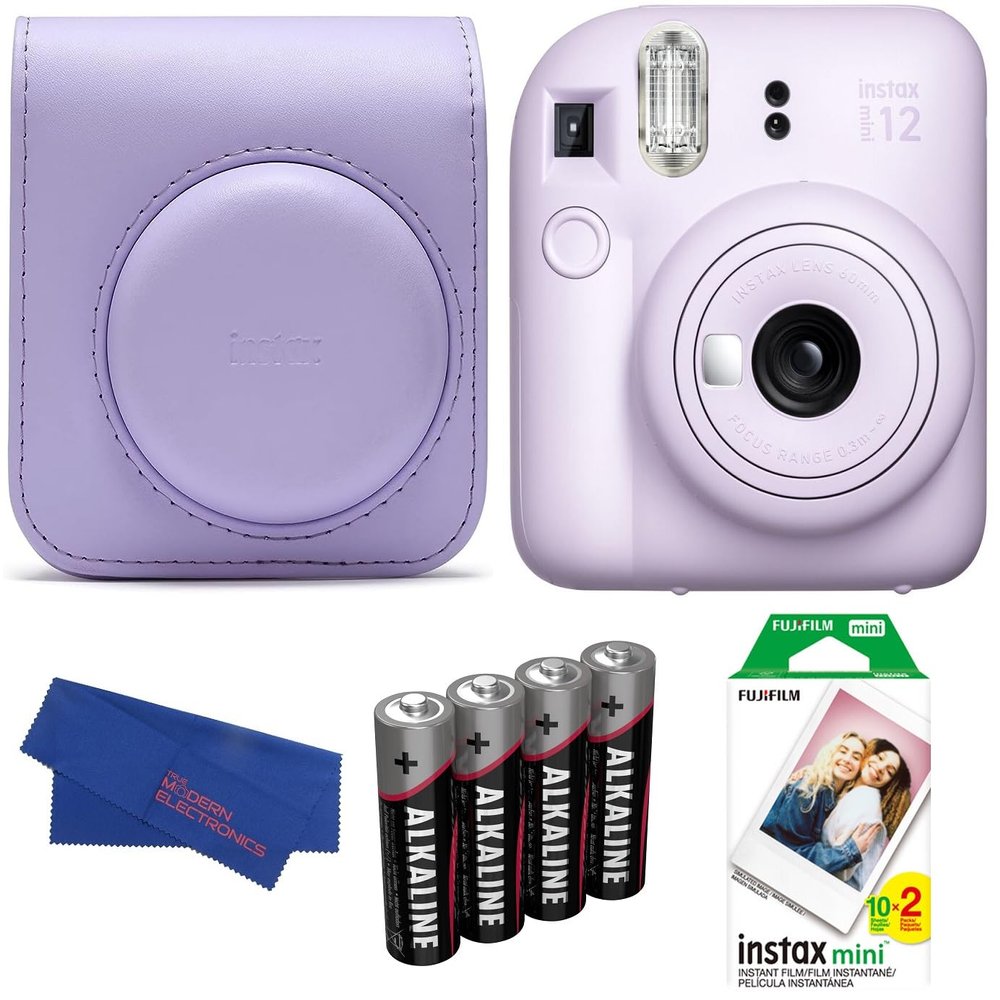 Fujifilm INSTAX MINI 12 Instant Film Camera (Lilac Purple) Bundle, Includes: INSTAX Mini Film (20 Exposures), INSTAX Mini 12 Case and More (5 Items)