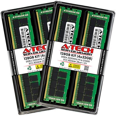 A-Tech 128GB Kit (4x32GB) RAM for QNAP TS-h1290FX NAS | DDR4 3200MHz PC4-25600 ECC RDIMM 2Rx4 1.2V 288-Pin Registered DIMM Memory Upgrade