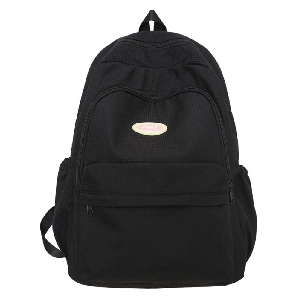 DUNBRI NEW Solid Color Trendy Backpack Cute Women Bag Kawaii Travel Backpack Large Capacity Waterproof Laptop Backpack Men (Black)