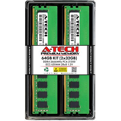 A-Tech 64GB Kit (2x32GB) RAM for QNAP TS-h886 NAS | DDR4 2666MHz PC4-21300 ECC-UDIMM 2Rx8 1.2V 288-Pin ECC Unbuffered DIMM Memory Upgrade