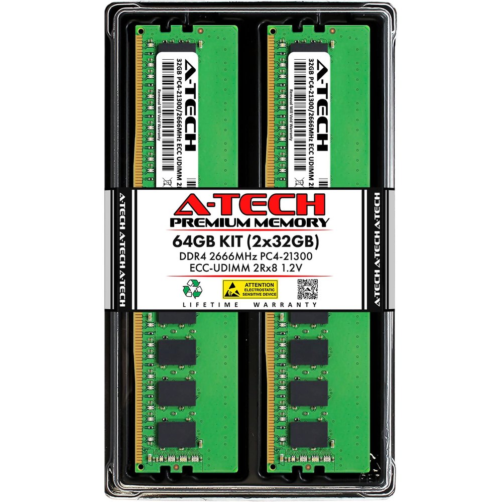 A-Tech 64GB Kit (2x32GB) RAM for QNAP TS-h886 NAS | DDR4 2666MHz PC4-21300 ECC-UDIMM 2Rx8 1.2V 288-Pin ECC Unbuffered DIMM Memory Upgrade