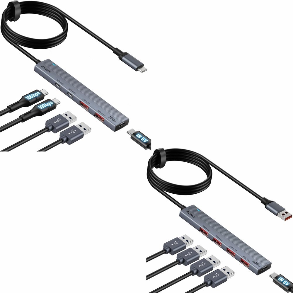Aceele 10Gbps USB-A 3.2 Hub with 4 USB A 3.2 Ports Bundle of 10Gbps USB-C 3.2 Hub with 2 USB A 3.2 Ports & 2 USB C 3.2 Ports