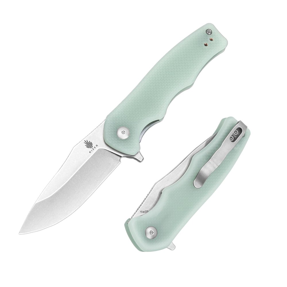 Kizer Yacht EDC Pocket Knife with 9Cr18MoV Steel Blade, Jade Tactical Hunting & Survival Knife with G10 Handle & Clip, L3004A1