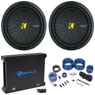 2 Kicker 50CWCS124 CompC 12" SVC 4 ohm Subwoofers Bundle with Rockville Mono Amplifier+Amp Kit CWCS124 (4 Items)