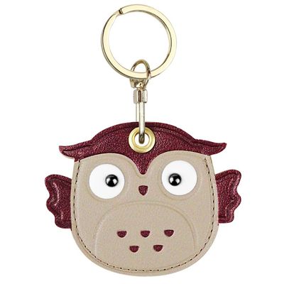 Moydolo Leather Anti-Lost Keychain Case for AirTags Holder, GPS Item Finders Keychain Cover Charms for Kids Pets Bags Keys - Brown Owl
