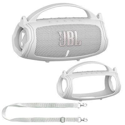 JCHPINE Silicone Cover Case for JBL Charge 5 Portable Bluetooth Speaker, Protective Skin Holder for JBL Charge 5 Speaker Accessories (White Case, NOT Fit Wi-Fi Version)