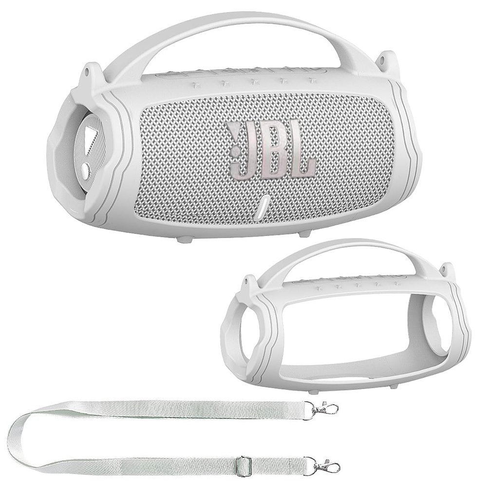 JCHPINE Silicone Cover Case for JBL Charge 5 Portable Bluetooth Speaker, Protective Skin Holder for JBL Charge 5 Speaker Accessories (White Case, NOT Fit Wi-Fi Version)