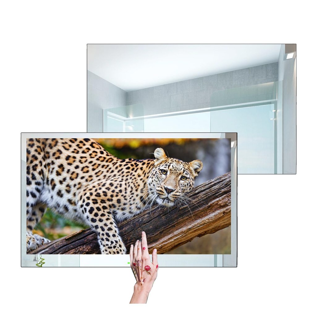 Soulaca 32 inches Full Touchscreen 4K UHD Bathroom Smart Mirror LED Smart TV IP65 Waterproof WiFi Bluetooth Frameless ATSC DTV Tuner SPA Hotel Android