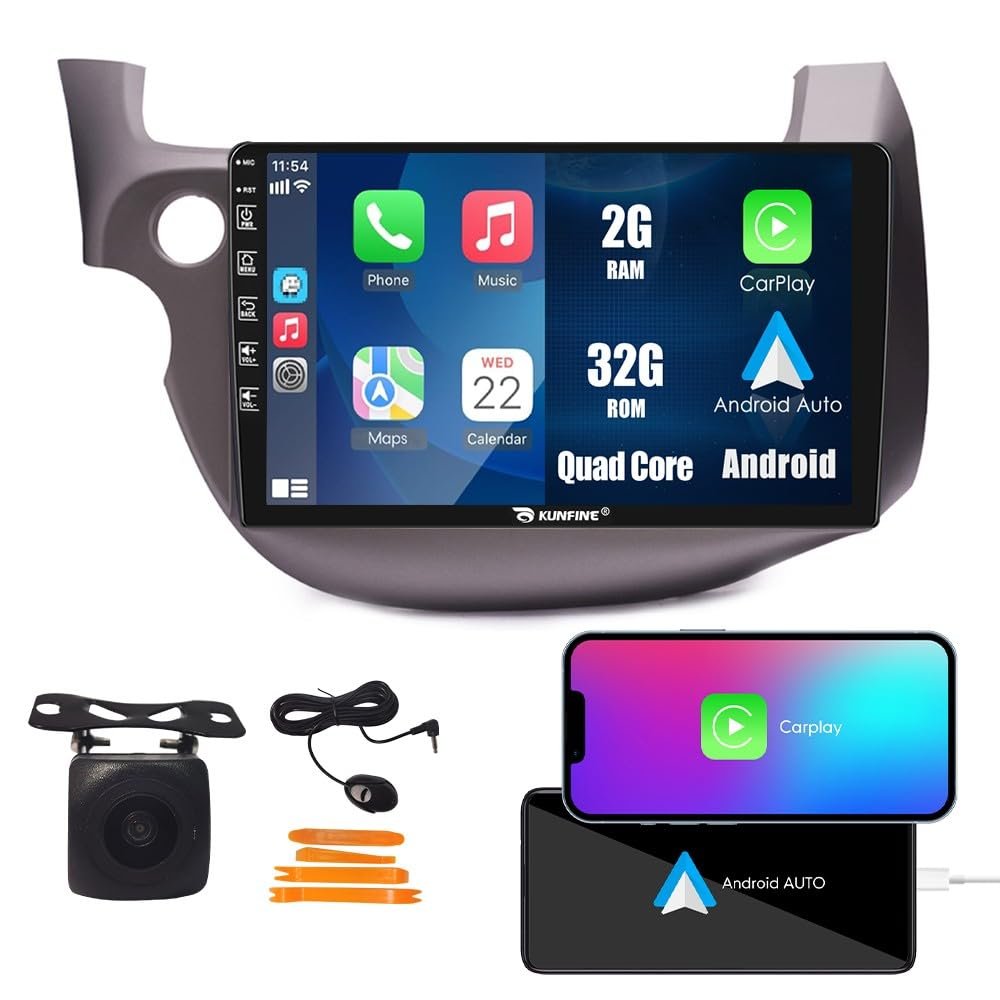 CarPlay Android Auto Navigation Stereo GPS Radio Reverse Camera Display 10" IPS Touchscreen Headunit Tablet Pad Media Player for Honda Fit Jazz 2009-2014 LHD, if Applicable Quad Core 2G+32G