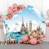 TTQYFNM 6.5x6.5ft Around The World Round Backdrop Cover Globe Travel Famous Landmark Earth Map Worldwide Vacation Photography Background for Wedding Honeymoon Kids Adult Portrait Photo Studio Props view 4