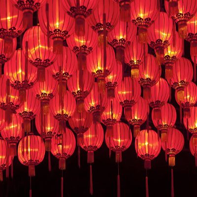 BELECO 7x5ft Fabric Happy Chinese New Year Backdrop Red Lanterns Chinese Traditional Lanterns Lit at Night New Year Eve Background Spring Festival Lunar New Year Decorations Backdrop Photo Props