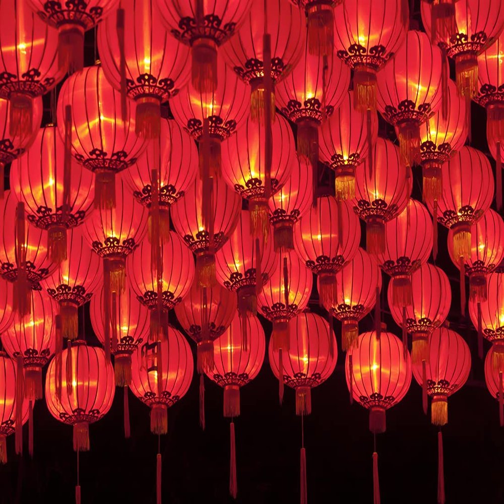 BELECO 7x5ft Fabric Happy Chinese New Year Backdrop Red Lanterns Chinese Traditional Lanterns Lit at Night New Year Eve Background Spring Festival Lunar New Year Decorations Backdrop Photo Props