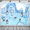 CORFOTO 7x5ft Fabric Penguin Photography Backdrop Cartoon Arctic Background Winter Animal Decorations Kids Penguin Themed Birthday Party Supplies Baby Shower Backdrop Photoshoot Studio Booth Props view 1