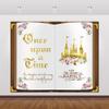 10x8ft Once Upon A Time Backdrop for Princess Birthday Party Decorations Fairy Tale Books Castle Pink Floral Flowers Girls First Birthday Party Background Banner Cake Table Decorations view 1