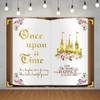 10x8ft Once Upon A Time Backdrop for Princess Birthday Party Decorations Fairy Tale Books Castle Pink Floral Flowers Girls First Birthday Party Background Banner Cake Table Decorations view 2